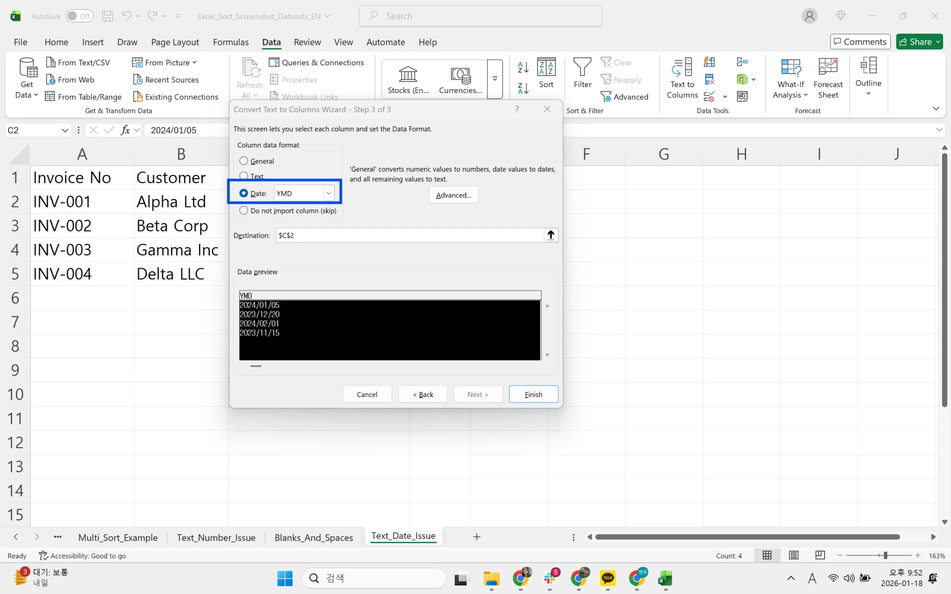 Text to Columns wizard converting text dates to Date YMD format in Excel